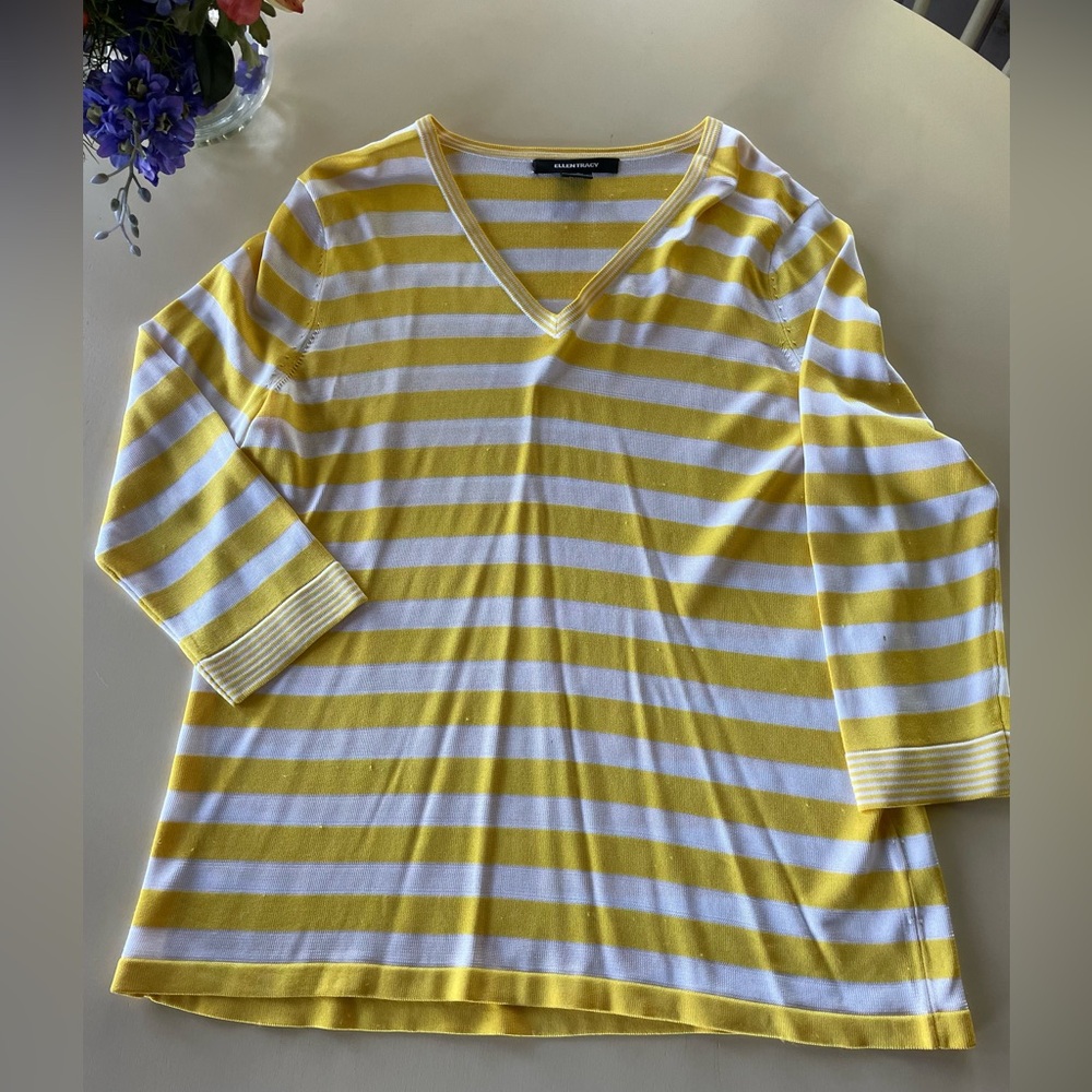 Ellen Tracy Yellow and white stripe sweater- size XL